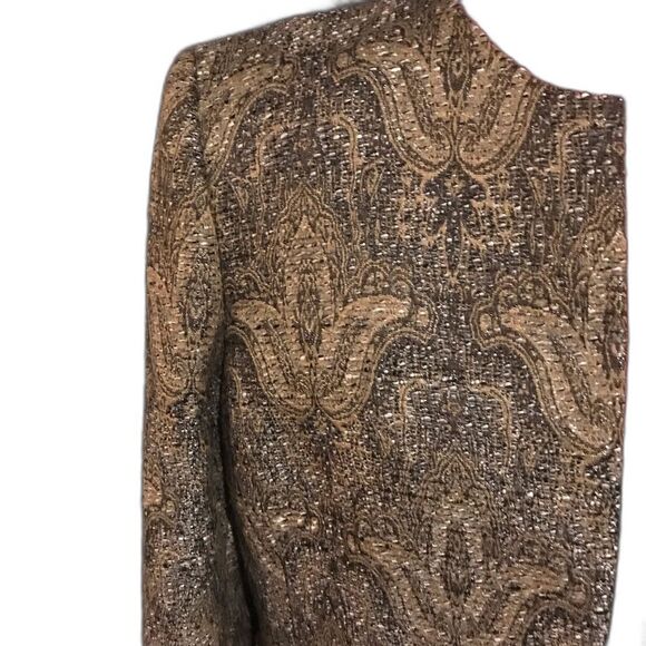 Kasper Blazer Women Size 6P Brown Tapestry Metallic Open Front Long Sleeve - Picture 6 of 8